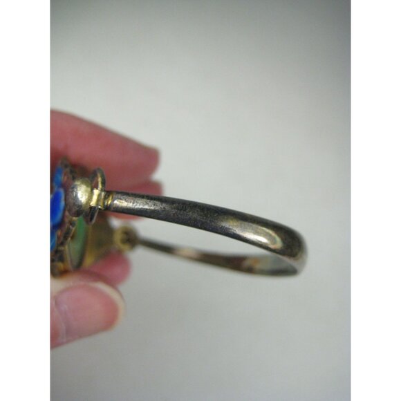 Antique Enamel Cloisonné Jade Bracelet Chinese Export Silver Enamel Bats Symbols - Picture 12 of 14